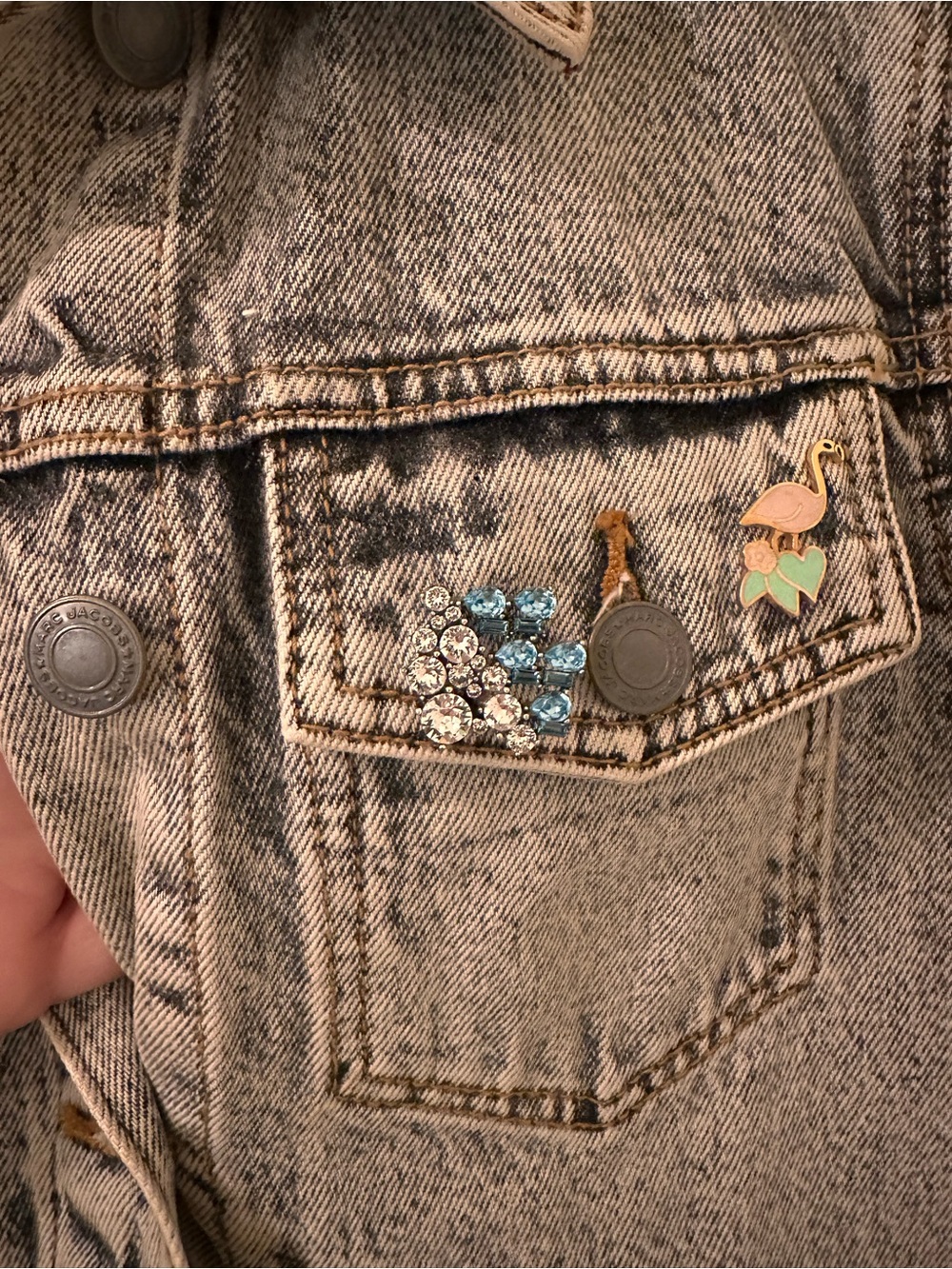 Marc Jacobs Paradise Acid Wash Denim Jacket Pins Patches Rare - Picture 8 of 16